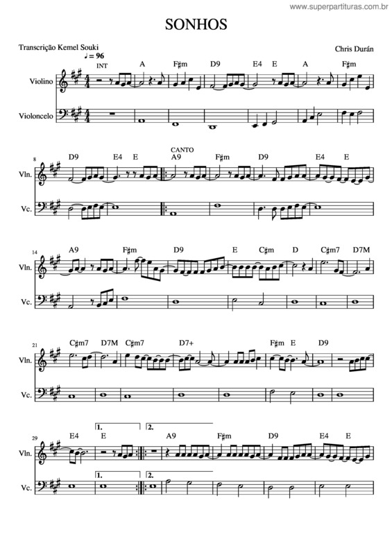 Partitura da música Sonhos – Chris Durán