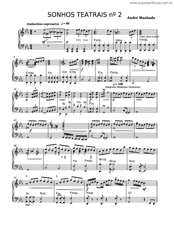 Partitura da música Sonhos Teatrais – André Machado Valadão