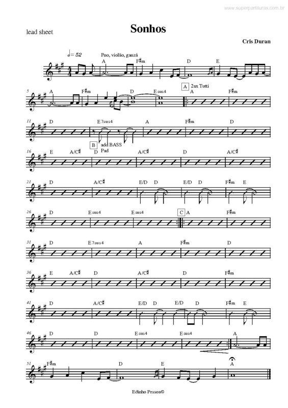 Partitura da música Sonhos