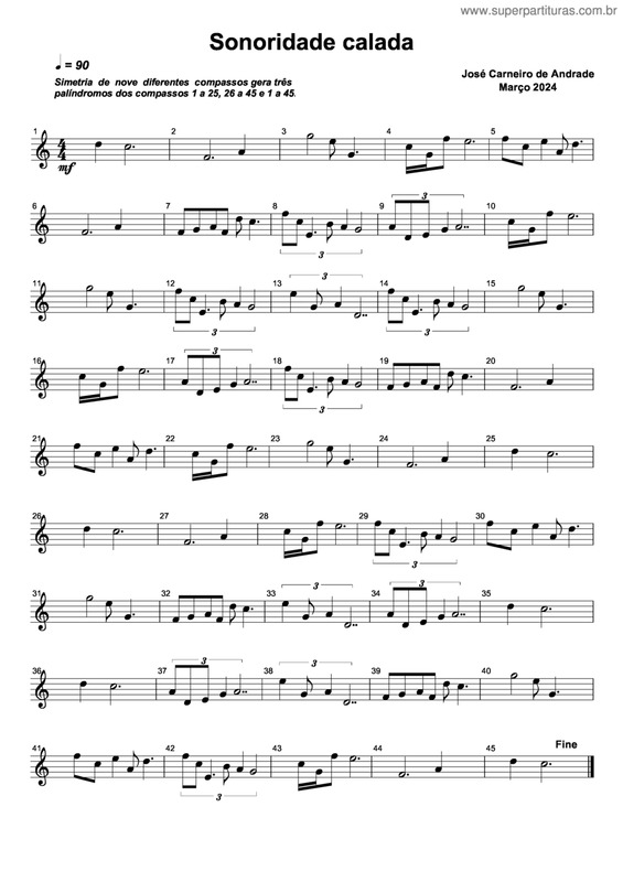 Partitura da música Sonoridade Calada