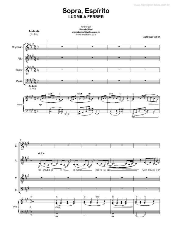 Partitura da música Sopra Espírito