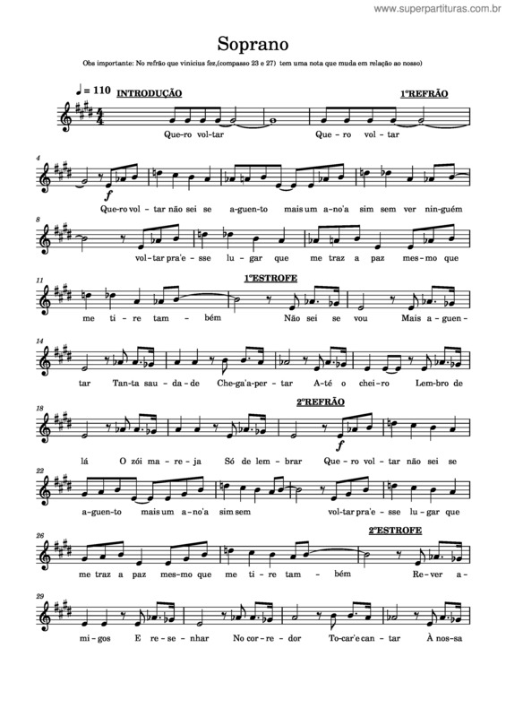 Partitura da música Soprano Quero Voltar v.2