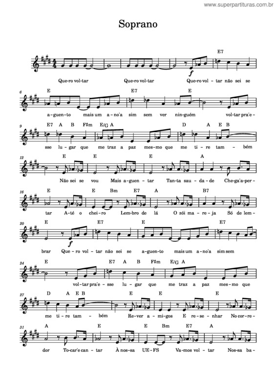 Partitura da música Soprano Quero Voltar