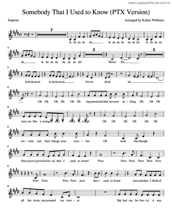 Partitura da música Soprano Somebody That I Used To Know Ptx Version