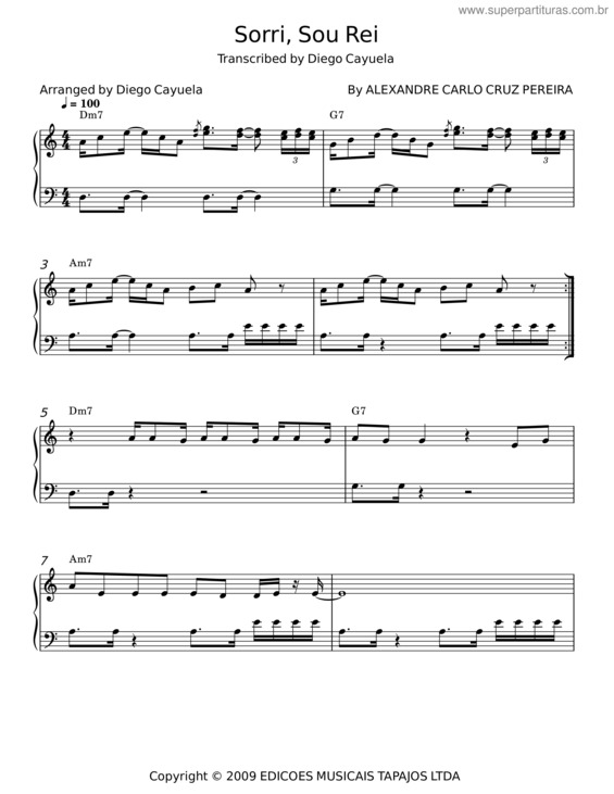 Partitura da música Sorri, Sou Rei – Alexandre Carlo Cruz Pereira