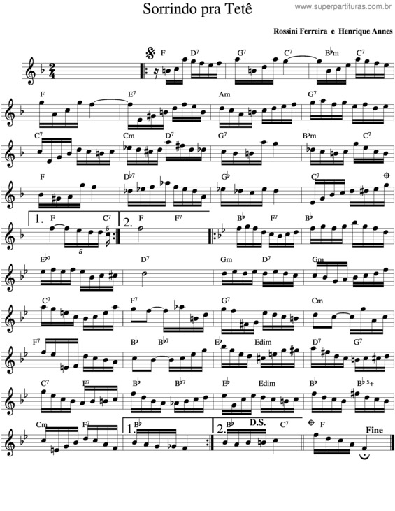 Partitura da música Sorrindo Pra Tetê