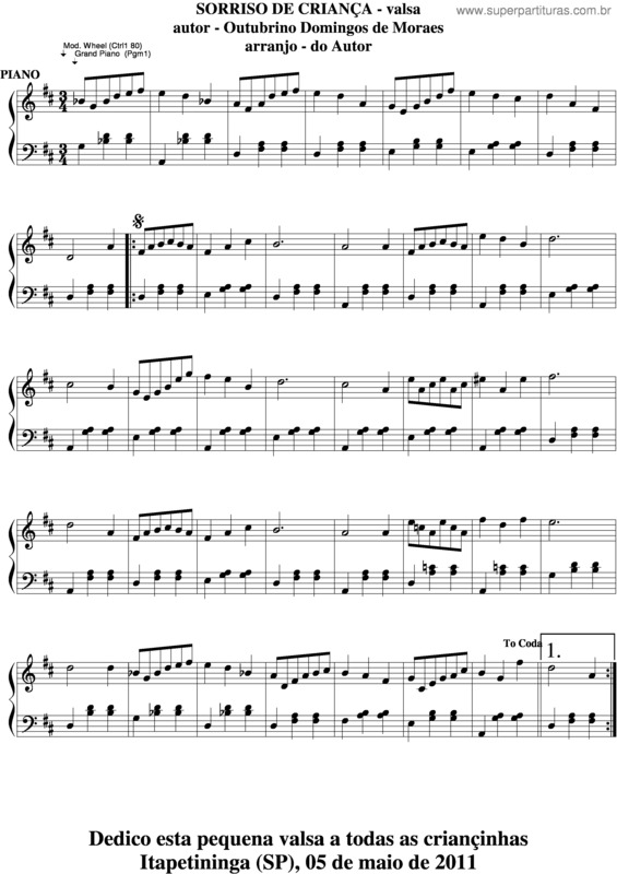 Partitura da música Sorriso De Criança v.5