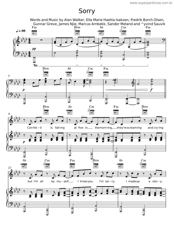 Partitura da música Sorry – Alan Walker