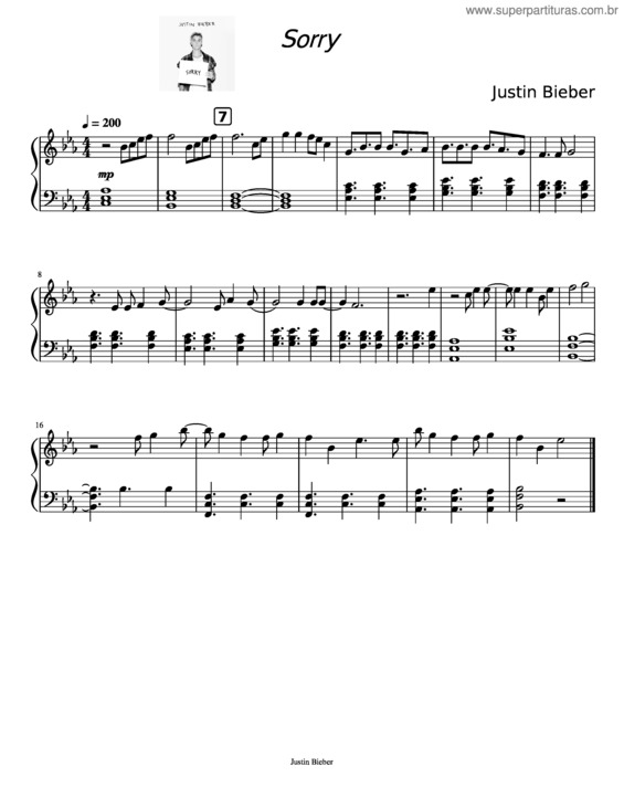 Partitura da música Sorry – Justin Bieber Sorry