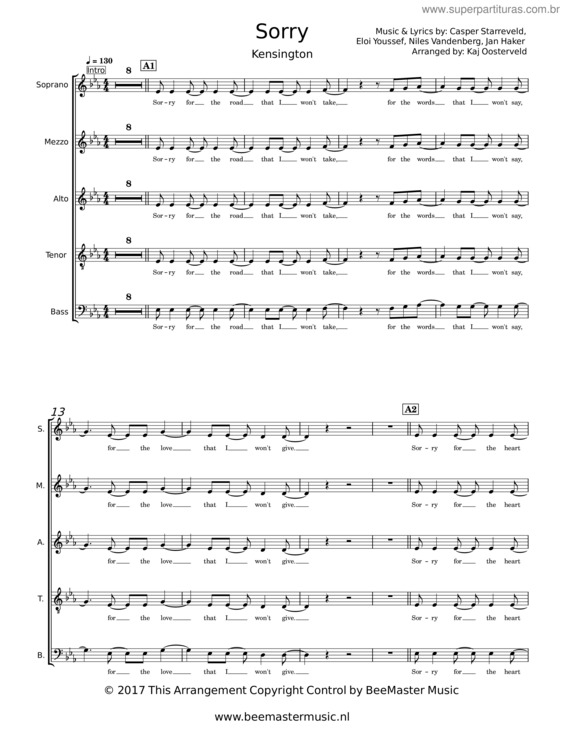 Partitura da música Sorry – Kensington