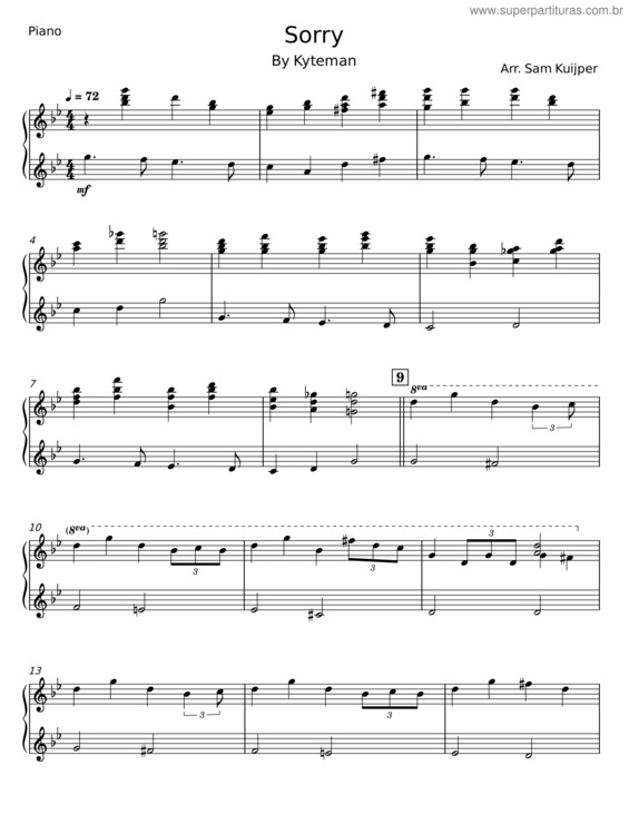Partitura da música Sorry – Kyteman v.3