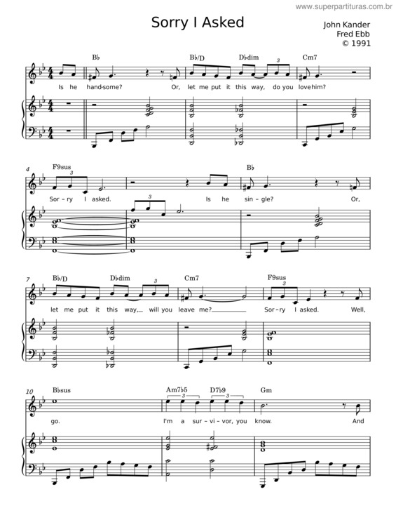 Partitura da música Sorry I Asked – John Kander