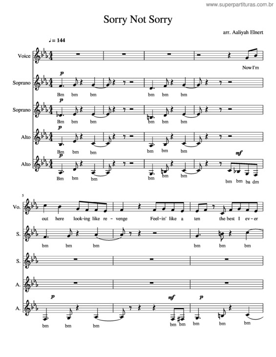 Partitura da música Sorry Not Sorry v.2