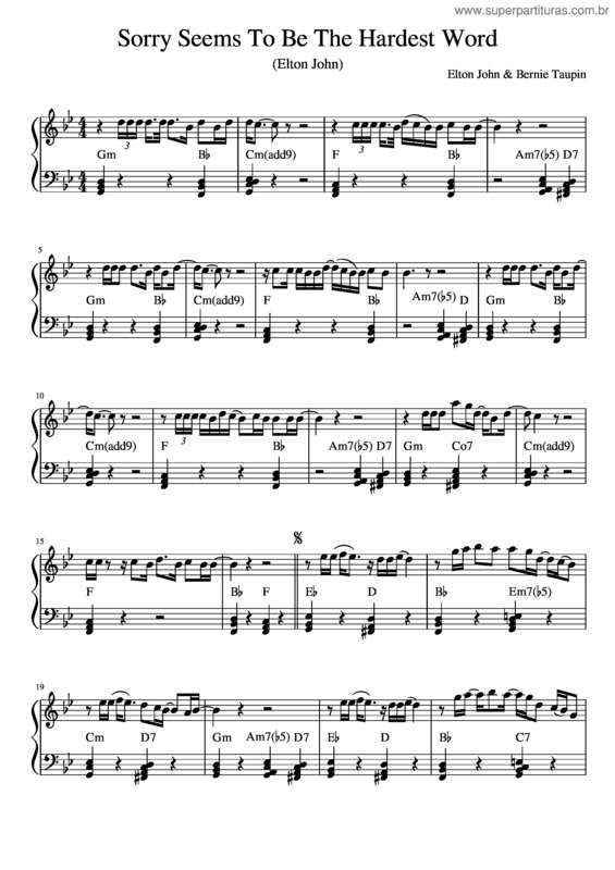 Partitura da música Sorry Seems To Be The Hardest Word – Elton John Sorry Seems To Be The Hardest Word