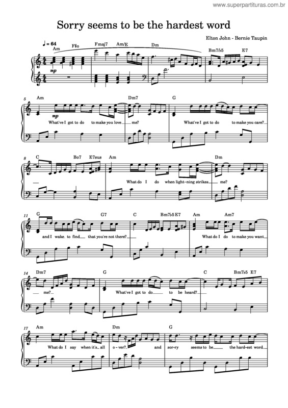 Partitura da música Sorry Seems To Be The Hardest Word – Elton John v.2