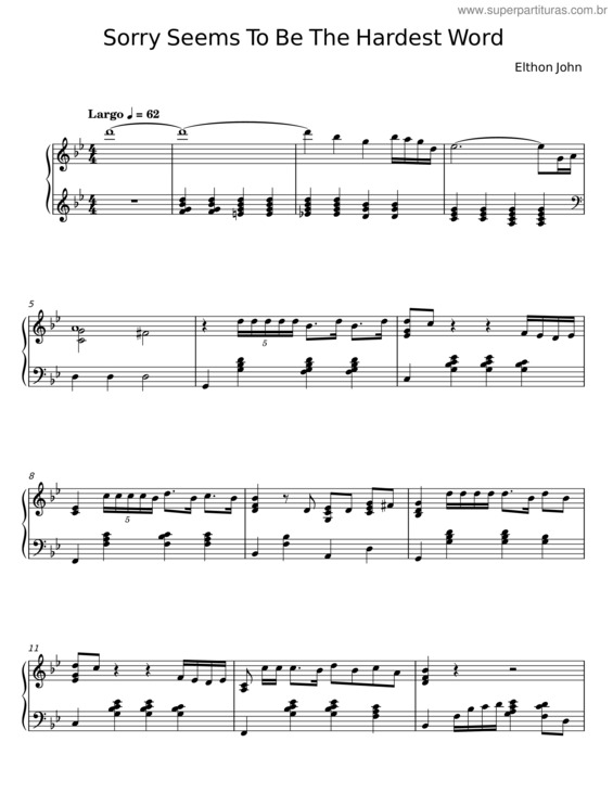 Partitura da música Sorry Seems To Be The Hardest Word v.11