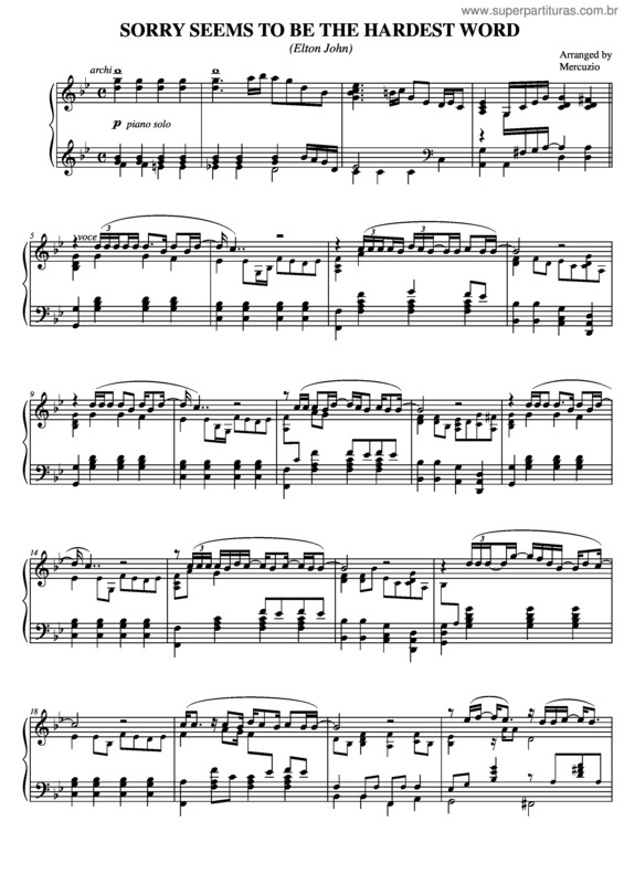 Partitura da música Sorry Seems To Be The Hardest Word v.2