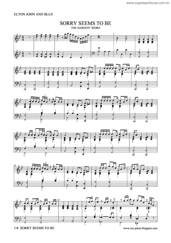 Partitura da música Sorry Seems To Be The Hardest Word v.4