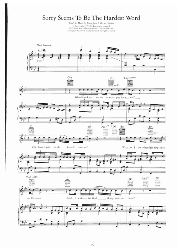 Partitura da música Sorry Seems To Be The Hardest Word v.5