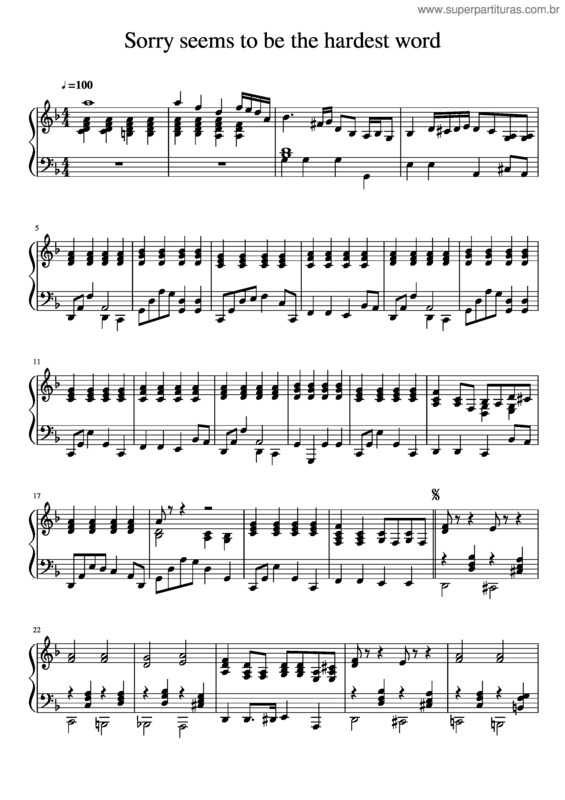 Partitura da música Sorry Seems To Be The Hardest Word v.7