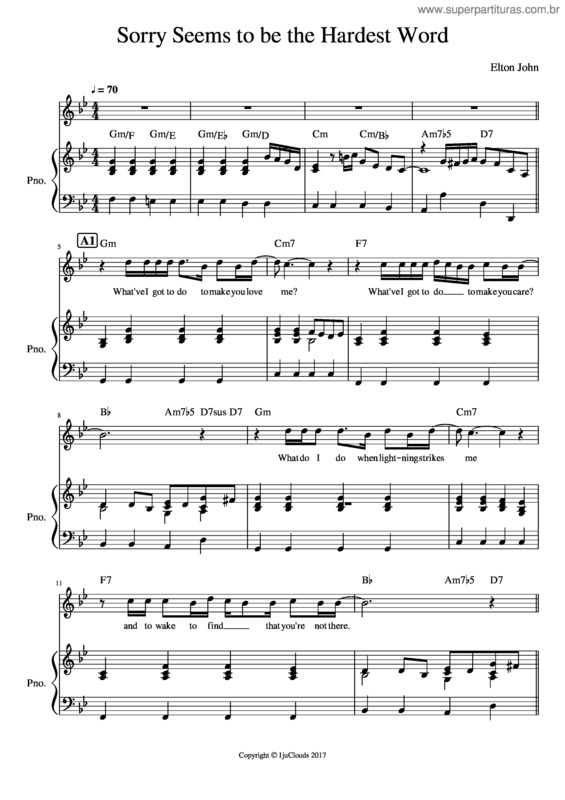 Partitura da música Sorry Seems To Be The Hardest Word v.8