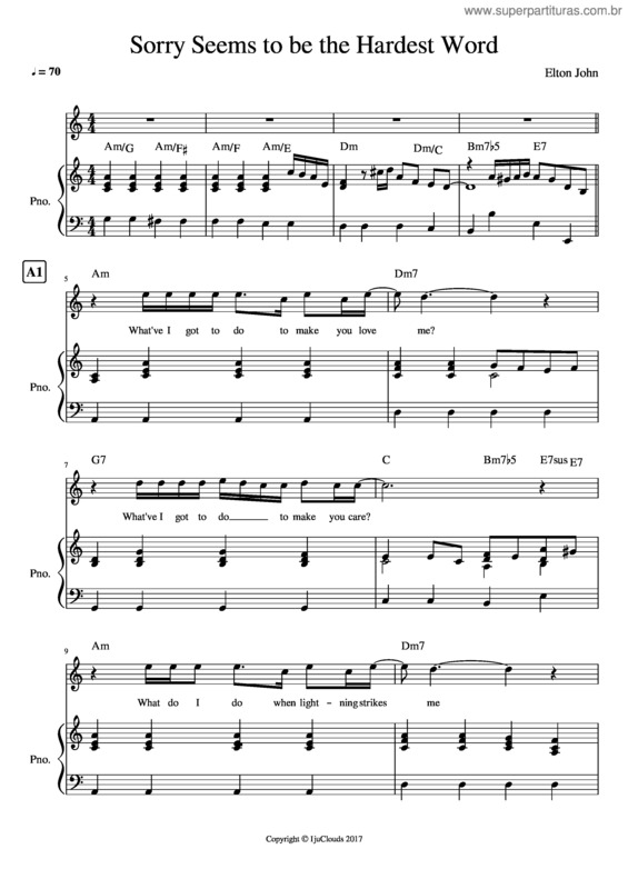 Partitura da música Sorry Seems To Be The Hardest Word_Am