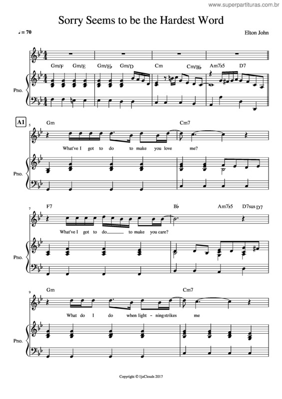 Partitura da música Sorry Seems To Be The Hardest Word_Elton John_Gm