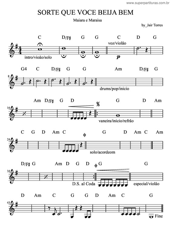 Partitura da música Sorte Que Você Beija Bem