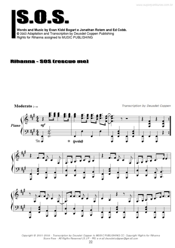 Partitura da música SOS v.2