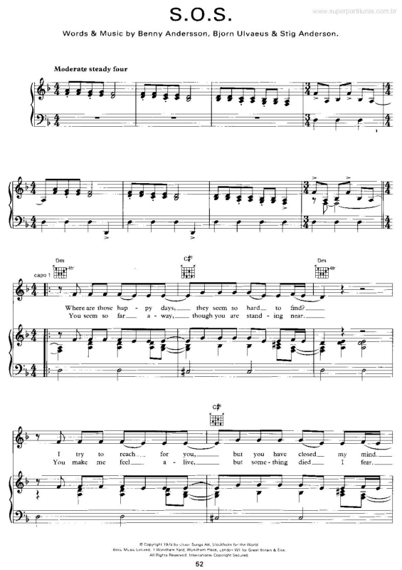 Partitura da música SOS