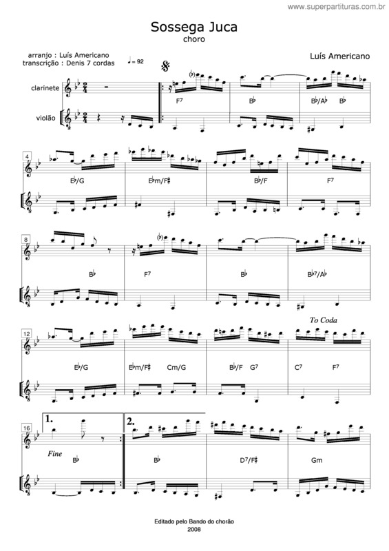 Partitura da música Sossega Juca v.2