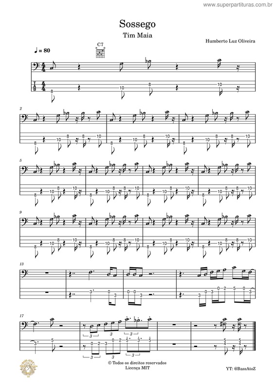 Partitura da música Sossego – Tim Maia