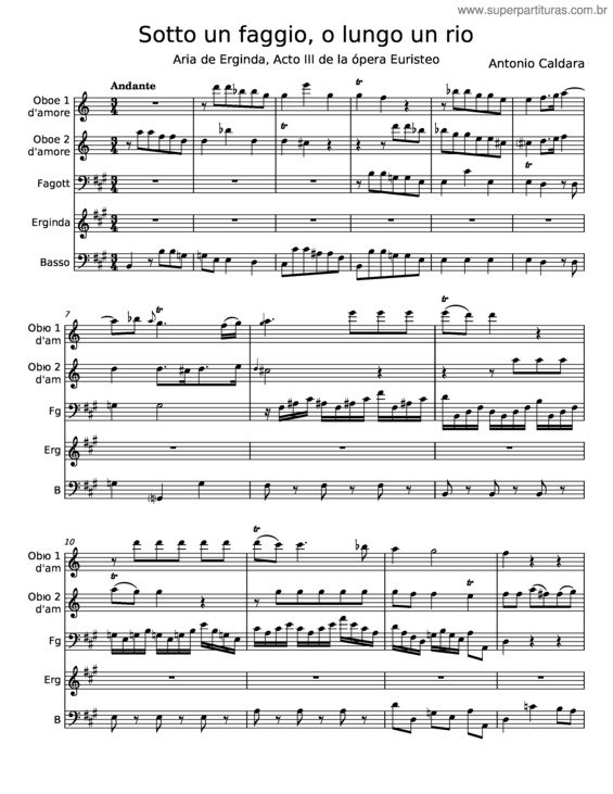 Partitura da música Sotto Un Faggio, O Lungo Un Rio – Antonio Caldara