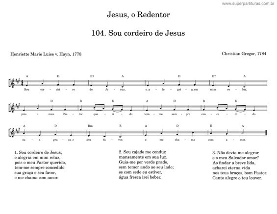 Partitura da música Sou Cordeiro De Jesus – Christian Gregor