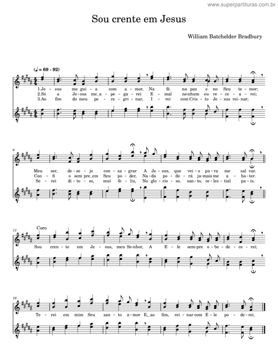 Partitura da música Sou Crente Em Jesus – William Batchelder Bradbury v.2