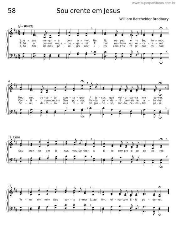 Partitura da música Sou Crente Em Jesus – William Batchelder Bradbury