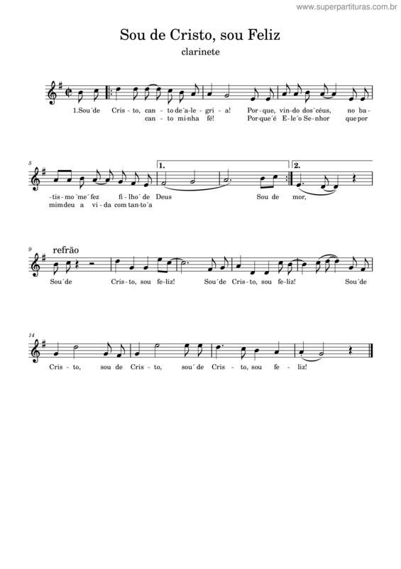 Partitura da música Sou De Cristo Sou Feliz Clarinete
