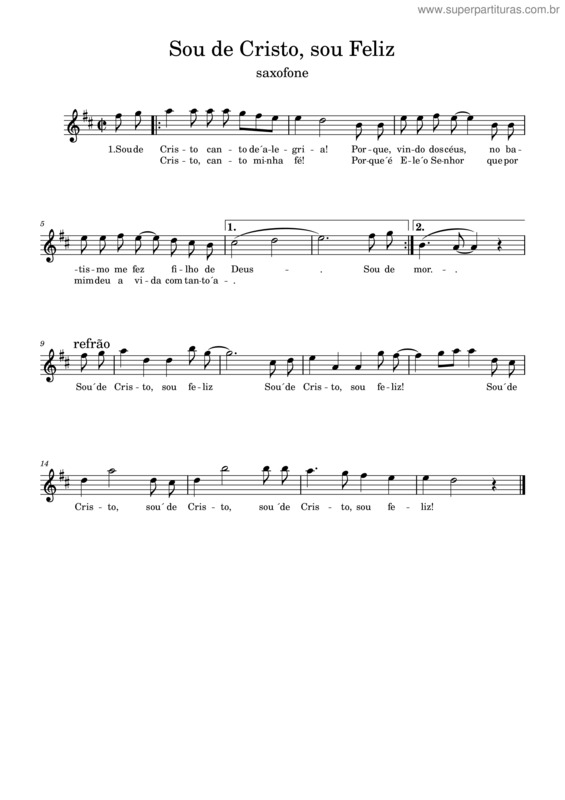 Partitura da música Sou De Cristo Sou Feliz Saxofone