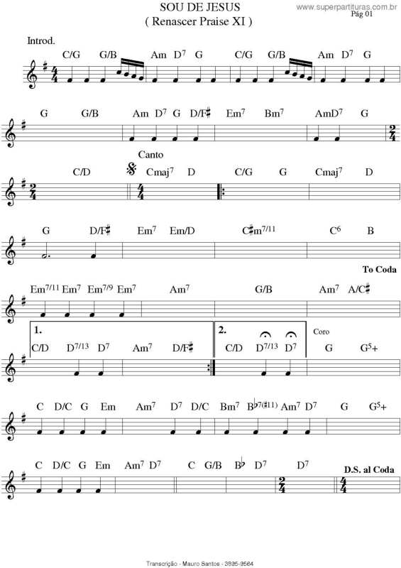 Partitura da música Sou De Jesus