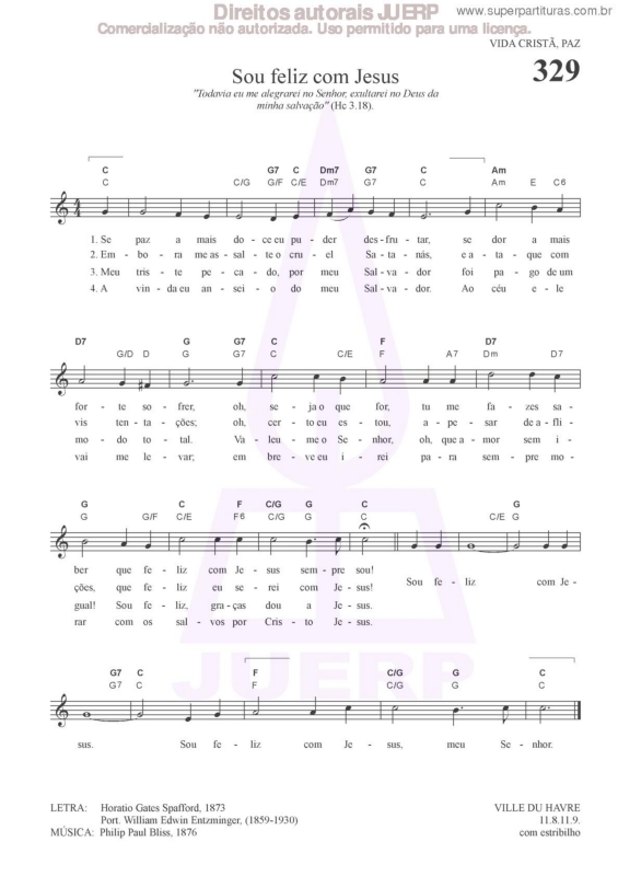 Partitura da música Sou Feliz Com Jesus - 329 HCC