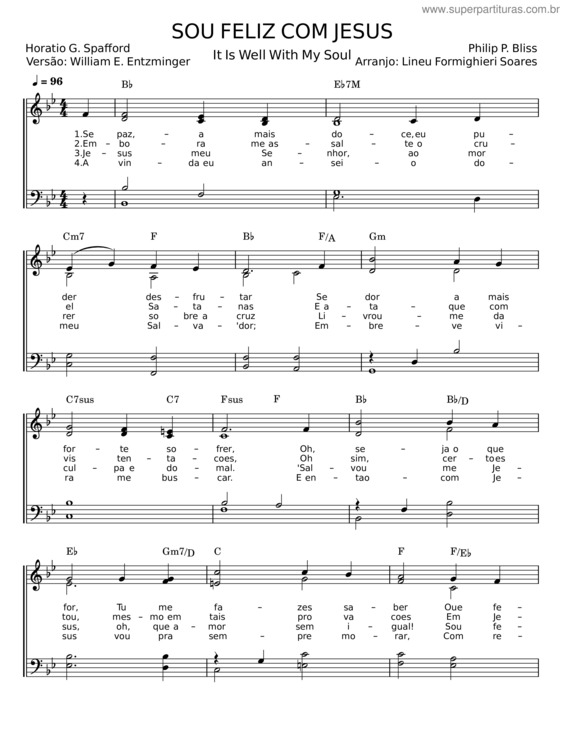 Partitura da música Sou Feliz Com Jesus – Horatio G. Spafford