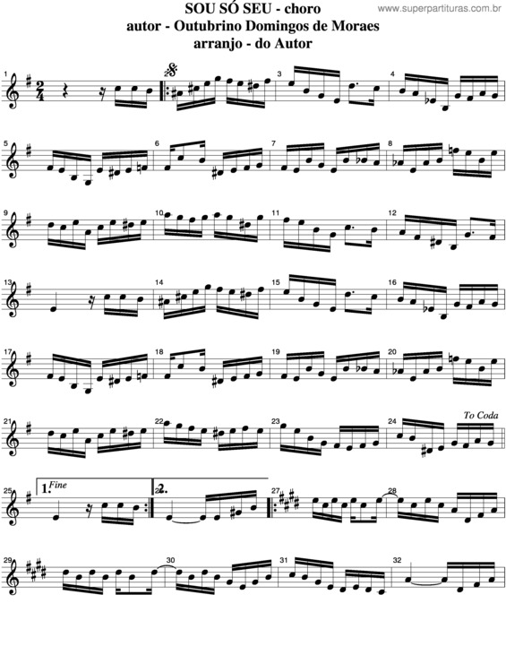 Partitura da música Sou Só Seu