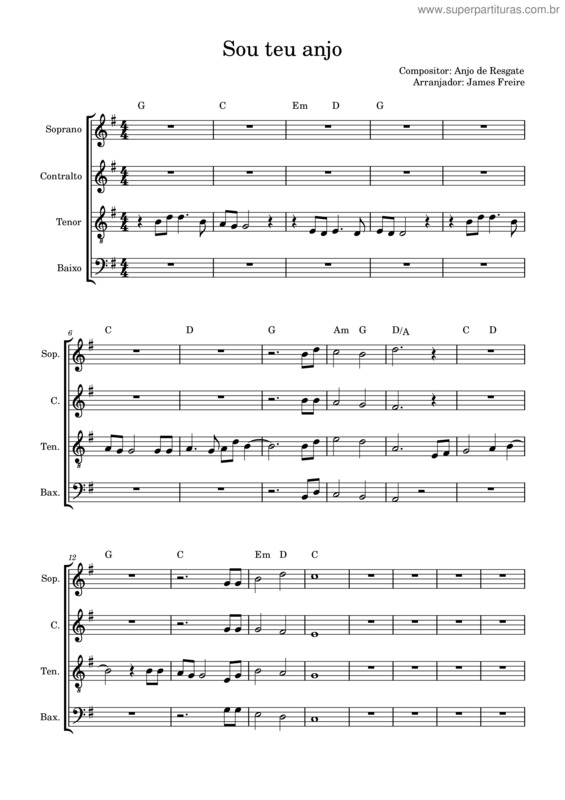 Partitura da música Sou Teu Anjo – Vozes