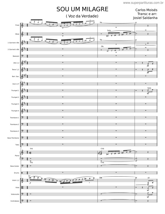 Partitura da música Sou Um Milagre – Carlos Moisés v.2