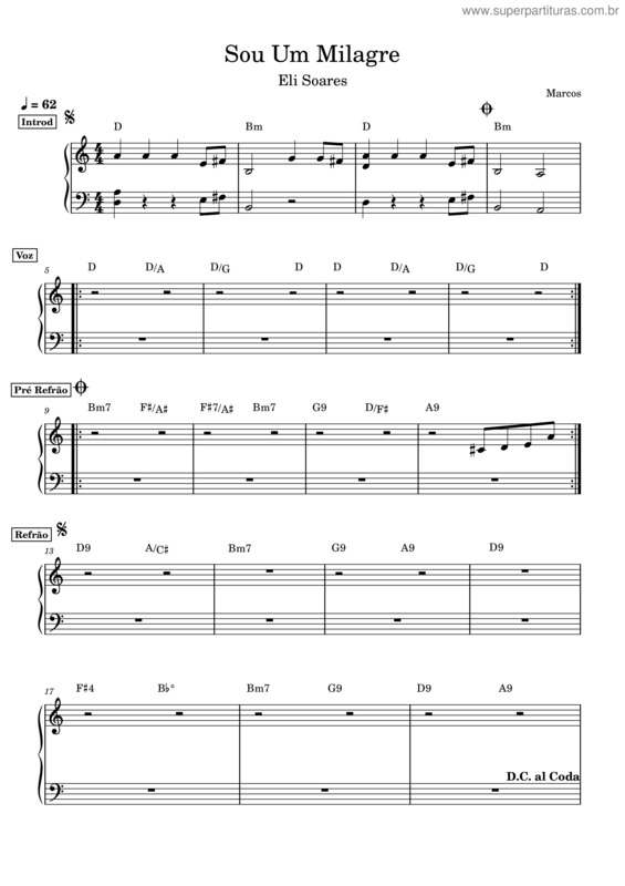 Partitura da música Sou Um Milagre – Eli Soares