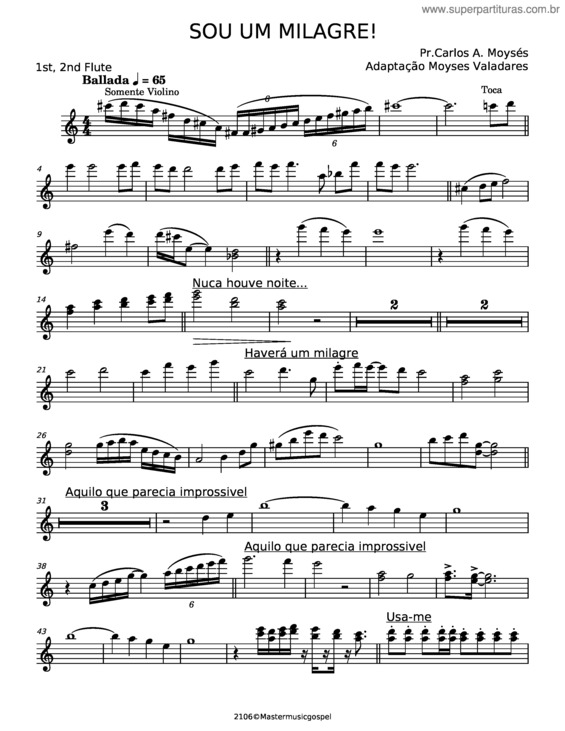 Partitura da música Sou Um Milagre – Pr Carlos A Moysés v.2