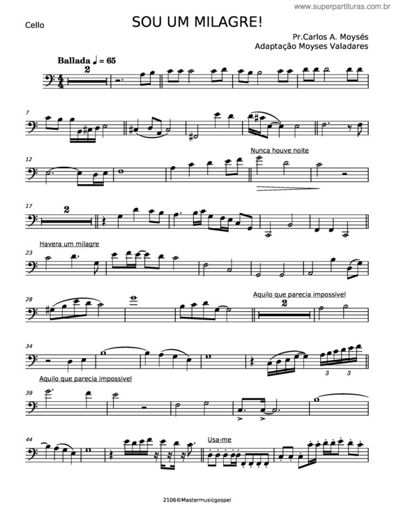 Partitura da música Sou Um Milagre – Pr Carlos A Moysés
