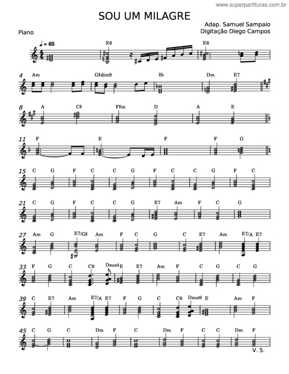 Partitura da música Sou Um Milagre – Voz Da Verdade v.4