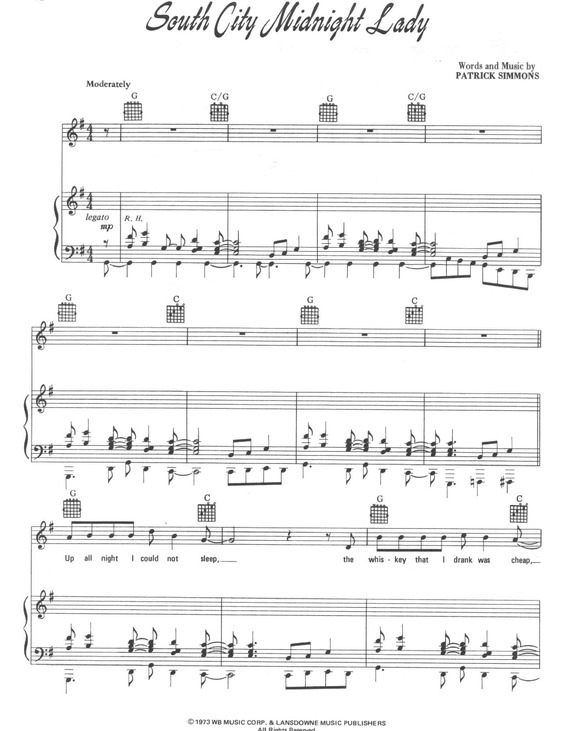 Partitura da música South City Midnight Lady