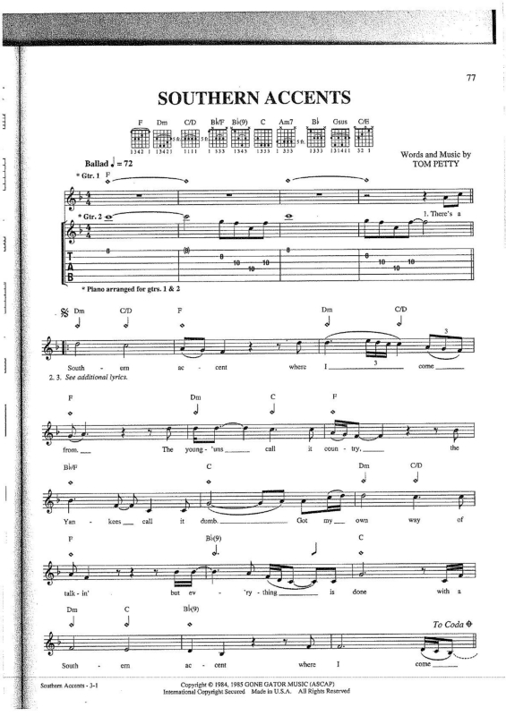 Partitura da música Southern Accents